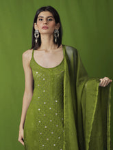 Olive Green Ring Work Strappy Chikankari Kurta Set